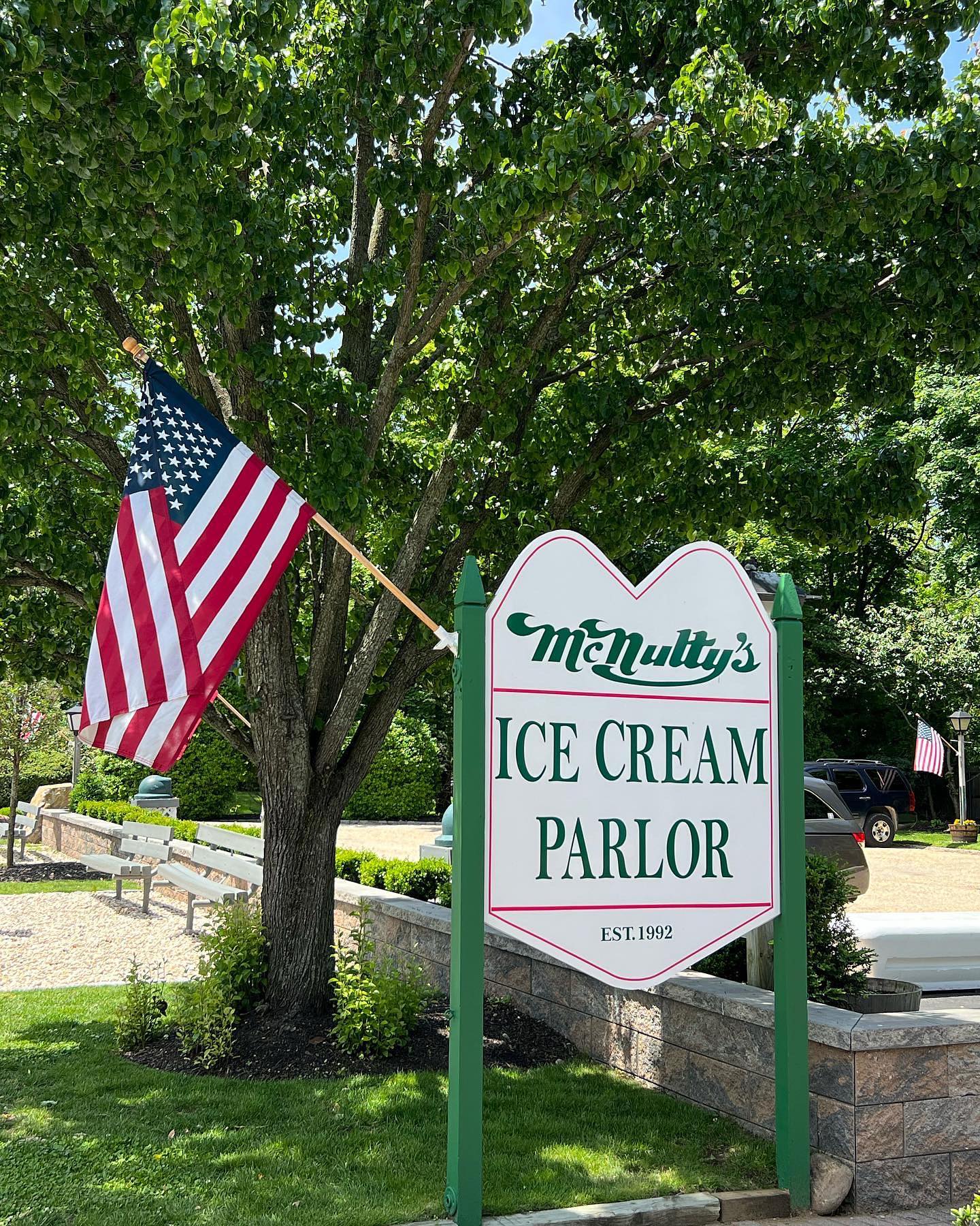 Picture of a flag and McNuly's sign